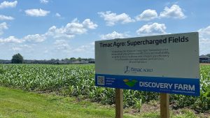 Timac Agro Canada Supercharged Fields signage at Discovery Farm Woodstock.